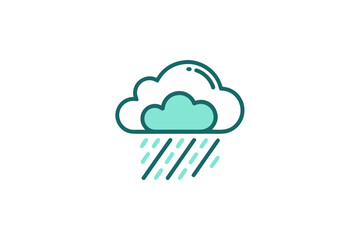 Icon of cloud with angled rainfall and drops