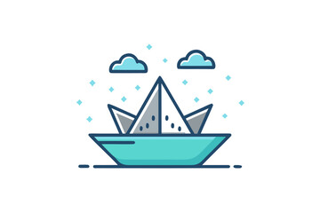 Paper boat floating in rainwater with gentle waves