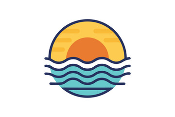 sunset behind ocean waves with warm gradient line design