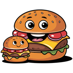 Friendly Burger Cartoon Character Waving with a Cheerful Expression Drawing isloted on White background.