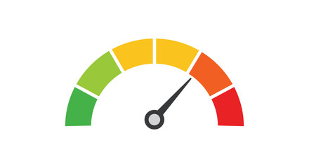 A semi circular speedometer gauge with colored zones and a black needle
