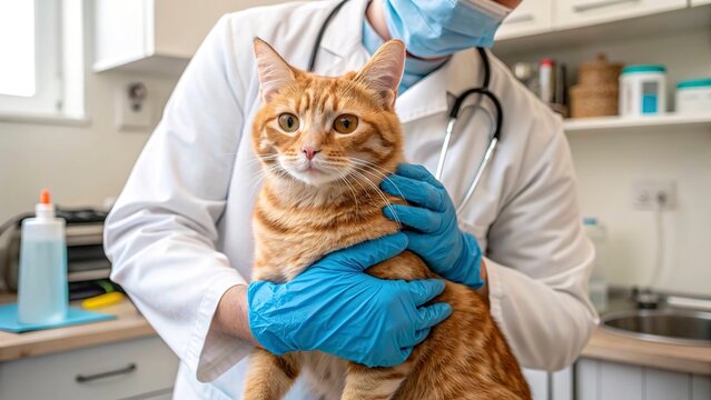 Cute orange cat under the care of a veterinary professional. - Powered by Adobe