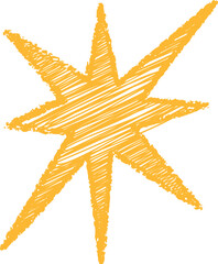 Hand-drawn star with crayon texture. Pencil line sketch. Cute shape for collage like kids drawings. Doodle school illustration of sparkle and twinkle