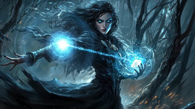 Captivating Sorceress Unleashing Magic: A Mesmerizing Fantasy Scene with Powerful Energy