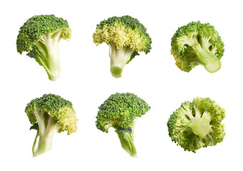 Broccoli flower heads, Fresh Broccoli isolated on white background with clipping path              ...