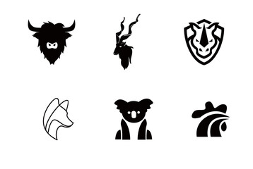 Animal Head Silhouette Vector Icon Set