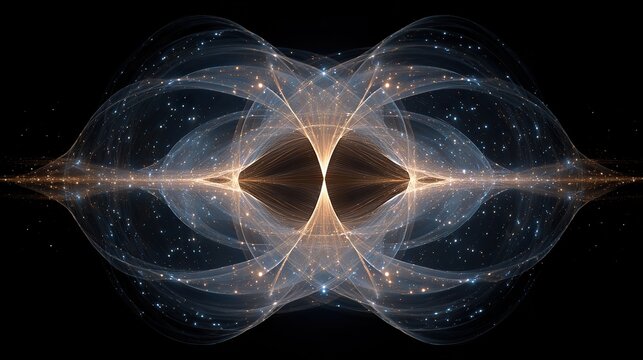 Cosmic strings of light weaving through multidimensional space, forming perfect geometric entanglement patterns.