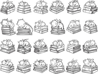 Cute Dragon Sleeping on a Book