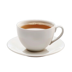Fototapeta premium A white teacup and saucer, filled with light brown tea
