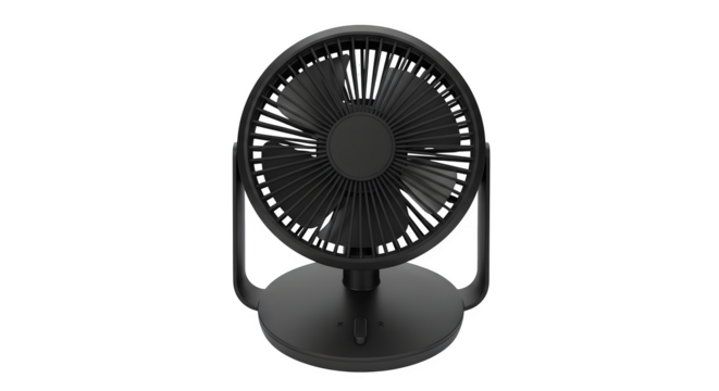 Black minimalist fan stands on black; product shot, branding, posters.
