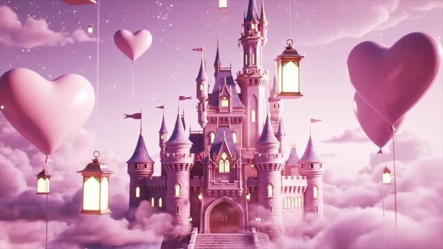 Fantasy castle filled with love, romantic dreamy palace in magical landscape
