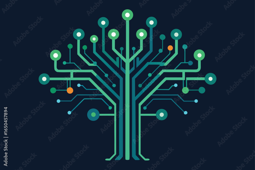 Aufkleber futuristic cybernetic tree design with circuit branch network