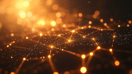 Obraz premium Abstract network of interconnected golden points and lines