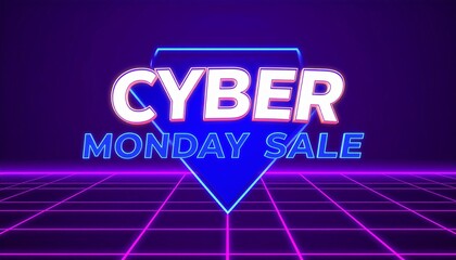 Cyber Monday sale text with neon grid background image