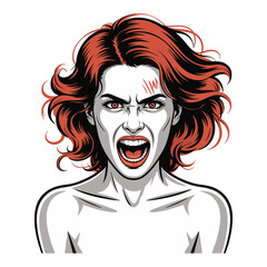 Scary screaming woman horror face vector illustration design