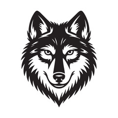 monochrome wolf head portrait vector art for emblem design and wildlife branding projects