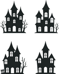 Halloween Haunted House Silhouette Set. Vector Illustration