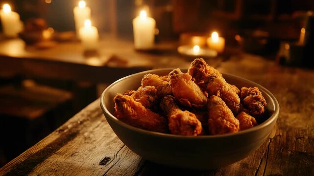 Chicke n wings with a twist. This medieval-inspired feast includes chickpea and sausage stuffed poultry alongside regular wings, served family style.