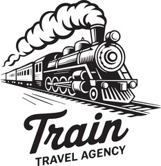 vintage steam locomotive train travel agency logo vector illustration black and white branding © AIcon Star