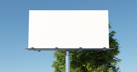 Minimal White Billboard with Tree Foliage in Bright Daylight