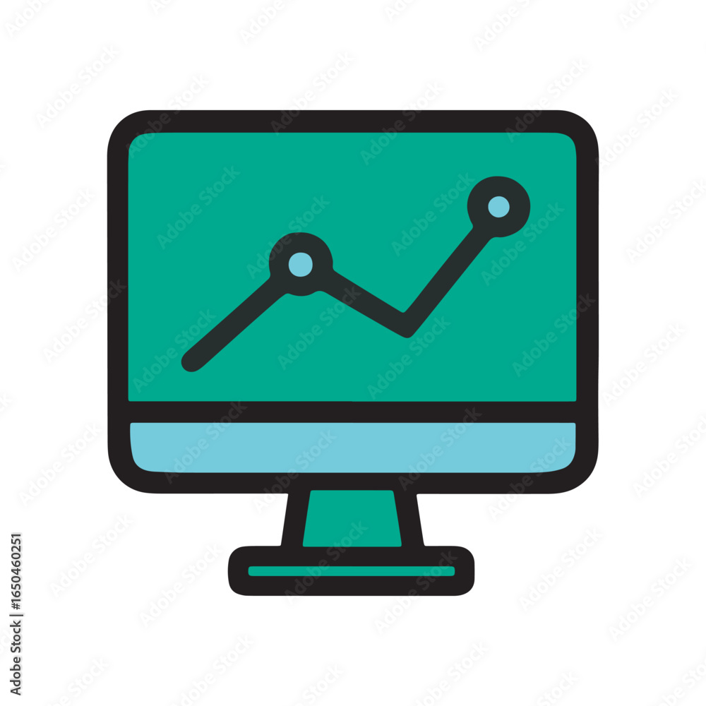 Poster modern filled outline computer chart display financial data icon