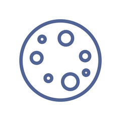 Moon symbol with round shape and crater spots, astronomy celestial body icon representing night, space and universe minimal flat vector illustration.