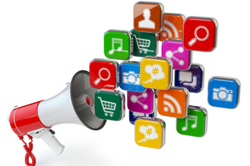 Social media marketing digital marketing 3d icons megaphone, Social Promotion Concept 