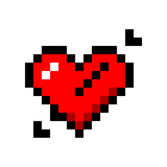 Red heart arrow cupid pixel art icon vector design