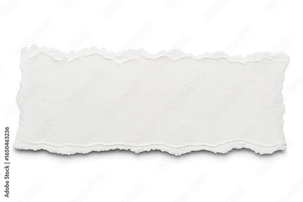 Poster horizontal white torn paper piece isolated with transparent background, ideal for adding a realistic