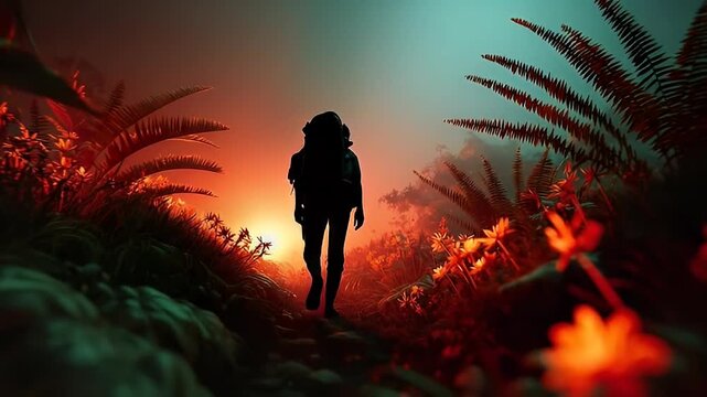 Sunrise trek through lush rainforest