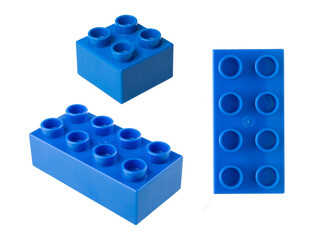 Blue building blocks showing different perspectives on white background