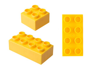 Yellow plastic building blocks isolated on white background