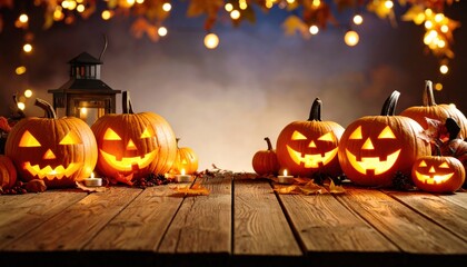 Spooky halloween celebration with jack-o'-lanterns festive autumn decor cozy indoor setting vibrant colors whimsical atmosphere