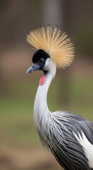Fototapeta premium Portrait of a Grey Crowned Crane with its Majestic Golden Crest Plumes