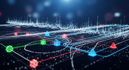 Network connections showing data traffic and processing