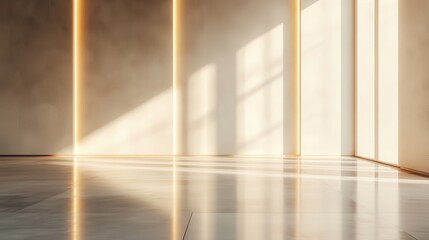 Fototapeta premium Empty modern room bathed in warm sunlight (2)