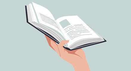 Obraz premium Minimalist flat vector of a hand holding an open book, sharing stories concept