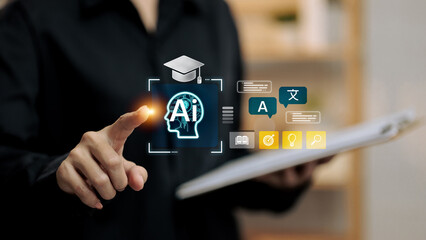 Artificial intelligence in education with language and learning icons