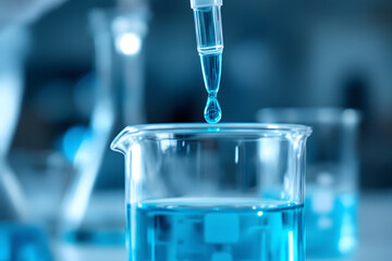 Blue Liquid Dropping in Beaker Science Research Experiment Clean