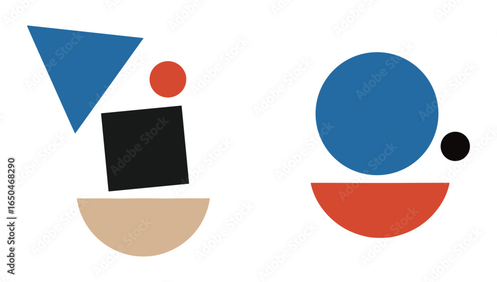 Poster minimalist abstract design with geometric figures. triangle, circle, square and half circle in color
