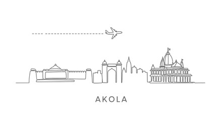 Fototapeta premium Akola Skyline with India Airplane, Landmark, and Minimal.
