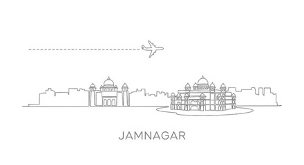 Fototapeta premium Jamnagar India Skyline Minimal Airplane Travel.