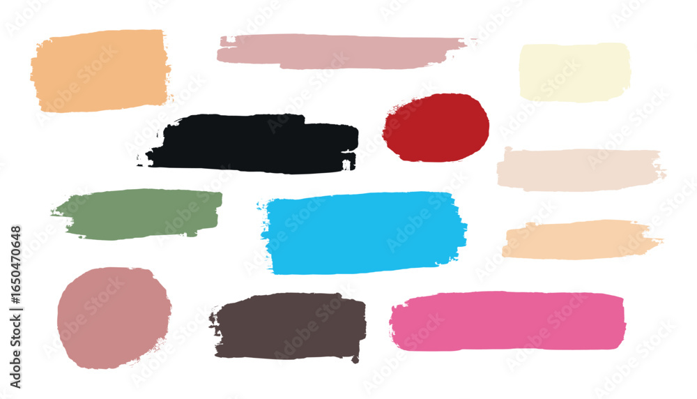 Poster a collection of colorful grunge style brush strokes in various shapes. great for design elements. ve