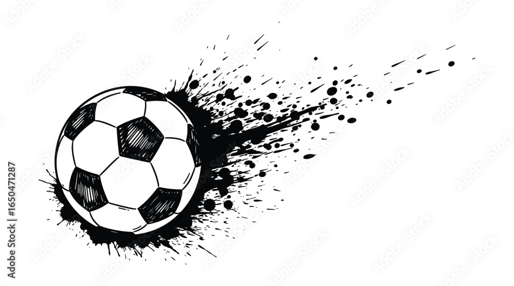 Poster dynamic soccer ball design with an ink splatter effect. perfect for sports-themed graphics and proje