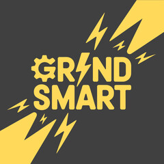 Grind smart text with a gear and lightning bolts on a dark background symbolizing hard work innovation and intelligence for business success