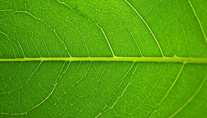 Obraz premium Close-up of a vibrant green leaf, showcasing intricate vein patterns