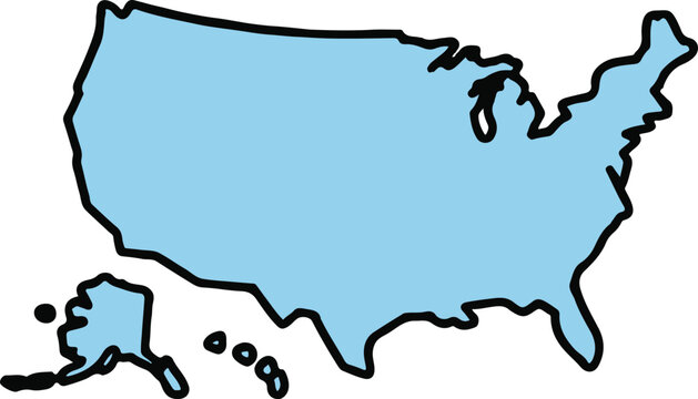 scalable blue vector map of the united states showing contiguous 48 states plus alaska and hawaii with clear borders