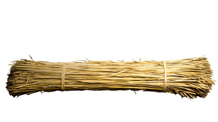 Bundled dry palm leaves tied with rope on a white background