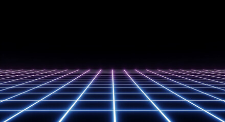 Futuristic neon grid background with vibrant blue and purple glowing lines for modern tech and digital design concepts