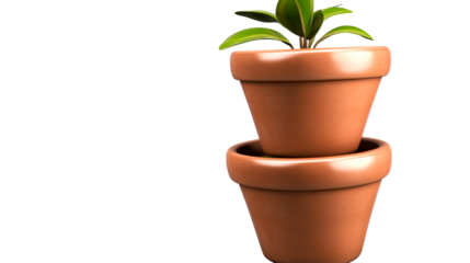 Stacked Terracotta Pots With Green Plant PNG